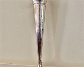 $200 - Sterling "B" monogrammed fluted trumpet vase; 14"H x 5"Diameter