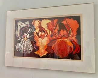 $595 - Lowell Nesbitt  (American 1933-1993) , "Three Iris' on Purple" lithograph; signed, dated and numbered 35/100; Framed 30 1/2"H x 44 1/2"W. 