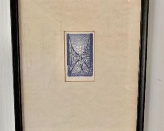 $65 - Etching signed and numbered 28/50; Framed 12 3/4"H x 9 3/4"W 