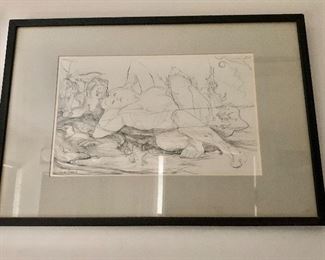 $95 - Claude Perraud (French b.1897); signed  lithograph signed ; Framed 13 1/2"H x 19 3/4"W
