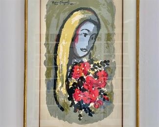 $265 - Marc Chagall (1887-1985);  "Woman with Flowers" lithograph dated 1950;  Framed 37"H x 23 3/4"W