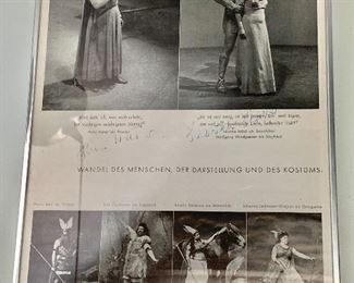 $250 - Original opera advertisement poster.  Signed by Hans Hotter (German bass baritone 1909-2003) and Martha Modi (German mezzo soprano b. 1912).  Also signed on reverse by Joseph Keilberth (German conductor) and Wilhelm Pitz (German choir master);Framed under glass.  Condition as found. 13"H x 9 3/4"W