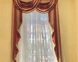 $200 - Symmetrical swag & jabot valance  (one available); 42"W x 75"L 