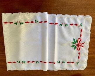 $20 - Embroidered holiday runner; 68"L x 14"W  (some stains)