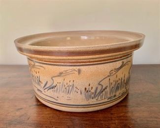 $40 - Vintage Painted crock bowl; 4 3/4"H x 10 1/4" diameter 