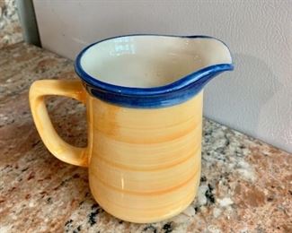 $12 - Ulster Ceramics hand painted Mediterranea pitcher; 5 1/4"H x 5 3/4"W x 3 3/4"D
