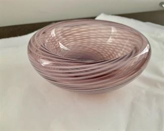 $60 - Hand blown signed glass bowl; 2 1/4"H x 5 1/2" diameter