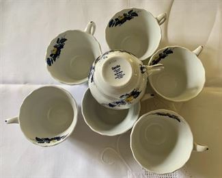 $35 - Spode "Blue Bird" cups, 7 available; No saucer;  2 1/2"H x 4 1/2"W