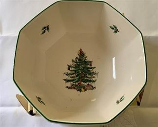 $30 - Spode "Christmas Tree" octagonal shaped serving bowl; 3 1/2"H x 7 1/2" diameter  