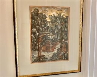 $1600 - I Wayan Taweng (Balinese b. 1926) signed lower right; Framed 18"H x 14.5"W