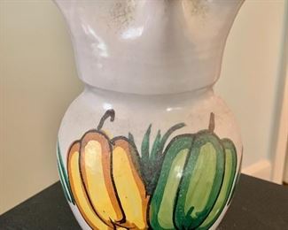 $20 - Hand painted glazed pitcher; 7 1/2/" x 6"W including handle 5"D  