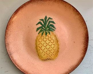 $12 - Vintage enamel pineapple motif trinket dish; 6" diameter