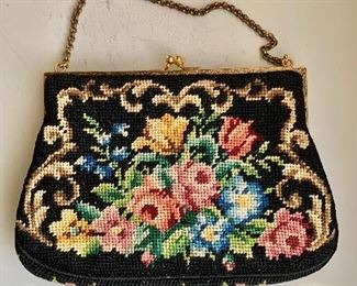 $20 - Vintage needlepoint evening bag; 8"L (including chain) x 6 1/2"W 