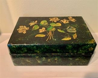 $75 - Vintage velvet lined jewelry box; 3 1/2"H x 8 1/4"W x 5 1/2"D 