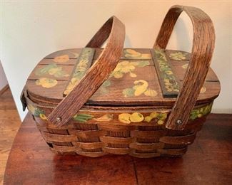 $40 - Vintage hand painted "Bon Appetit" picnic basket; 8"H (including handles) x 10 1/2"W x 6 3/4"D 