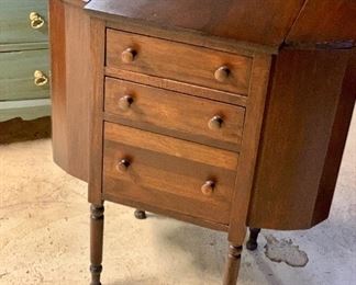$120 - Vintage sewing chest with 3 drawers and two lidded compartments; 