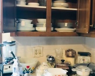 corning pans, dishes small appliances 