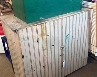 nice vintage cupboard and wood box