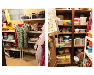 Plastic ware, Tupperware, aprons, kitchen linens, small appliances 