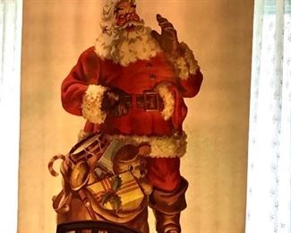 very nice vintage Litho Merry Christmas Santa display poster.  Vey large - 42.5” x 58”
