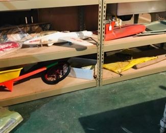 vintage toys, airplane, boat, kite, model kits