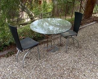 Modern style chairs and table hand made. Rust. Needs restoration