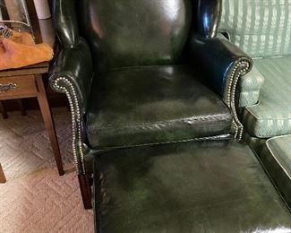 Leather Wing Back Chair and Ottoman