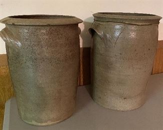 Antique Salt Glaze N.C. Pottery Crocks (Damaged)