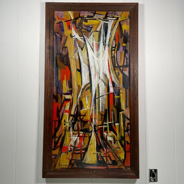 M. VALIANTE (20th Century) | abstract composition, oil on masonite, signed lower left; h. 48 x w. 24 in., h. 52 x w. 28 (framed) 