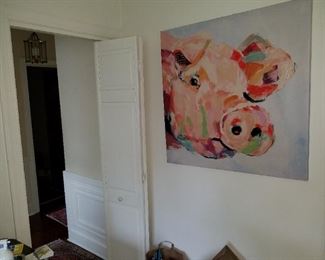 pig painting, oil on canvas. shown next to doorway for size