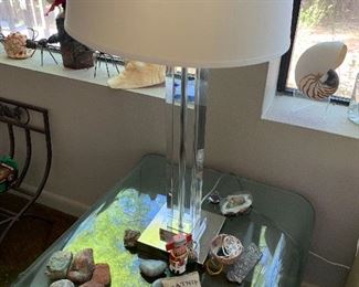 Modern solid glass table and lamp