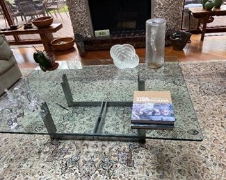 carlo Scarpa Coffee Table, Glass with industrial metal base