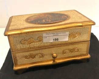 wooden Italian Florentine box with rural scene on top 