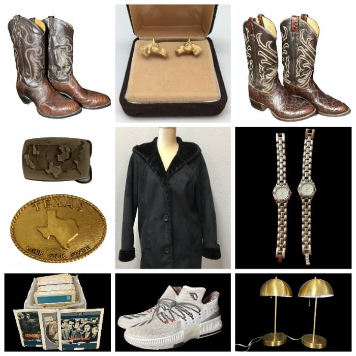 Leather Cowboy Boots, 14 KT Gold Horse Head Cufflinks, Victrola Consolette Talking Machine, XL Sentry Safe, Bing & Grondahl Serving Set, Raspberry PI Starter Kit, New Adidas Size 18 Shoes, Snack Time Vending Machine, Washing Machines & More!
