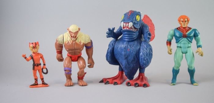 1	Grouping of Thundercats Figures	A grouping of four Thundercats action figures, including three Thundercat characters and one large figure known as "Astralmoat", a rare piece. All good condition with some cosmetic loss. Astralmoat is missing a wing.
