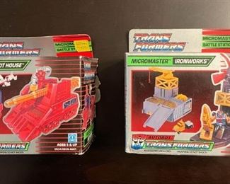 54	2 Transformers Micromasters in Box	Transformers Micromaster Hot House and Ironworks, both in original boxes. Wear to both boxes.
