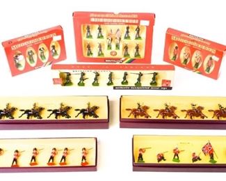 118	Britains Lead Toy Soldiers in Boxes	Grouping of Britains Toy Soldiers in boxes. 9169 Germany Infantry Soldiers 8800 Coldstream Guards 8808 The Royal Marine Light Infantry 8811 The Queen's Own 4th Hussars 8812 The Duke of Cambridge's Middlesex Yeomanry

