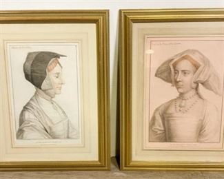 134	F Bartolozzi Engravings	Two stipple engravings The Lady Barkley & The Lady Mary, after Hans Holbein the Younger, F. Bartolozzi, published London 1795. With Newman Galleries label. Each 21"H x 16"W
