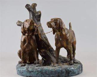 140	After Grace Mott Johnson Cold Painted Bronze Dogs	After Grace Mott Johnson (American, 1882-1967). Cold painted bronze of two hunting dogs. Signed on the base Johnson. 13"H x 12"L
