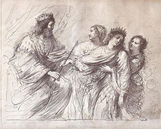 139	Old Master Etching on Paper	Old Master Etching on Paper Titled "Queen Esther and Ahasuerus" - Engraved by F. Bartolozzi - 1725 - 1815 from Original Drawings of Guercino Plate Size: 9" H X 12"W
