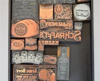 176	Grouping of Advertising Printing Blocks	Lot includes vintage printer's letterpress blocks. Pepsi Cola, Disney characters, Beech Nut Foods, Pillsbury, Schrafft's, The News, The City of New York, Rinso, Paramount Pictures, Mouseketeer, Ringling Bros. Circus; wood and metal blocks 6" x 1/14"
