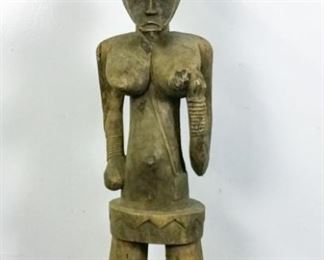 211	Large African Wood Carving of a Woman	Some wear and cracks to wood. 45 1/2"H x 9"W at base
