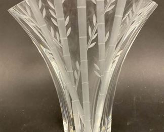 215	Baccarat Crystal Fan Form Vase	With etched bamboo motif. Signed on underside with etched Baccarat France mark. 7"W x 9 1/2"H
