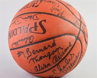 307	1980's Phoenix Suns Team Signed Basketball	A basketball signed by the Phoenix Suns NBA team signed in the 1980's. Signatures of significance include Jay Humphries, Michael Holton, and Charles Pittman. Basketball is in good condition. 9" H.
