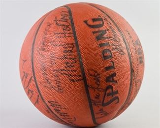 306	1980's Phoenix Suns Signed Team Basketball	A basketball signed by the Phoenix Suns NBA team. Signed in the 1980's. Signatures of significance include Jay Humphries and Michael Holton. Basketball is in good condition. 9" H.
