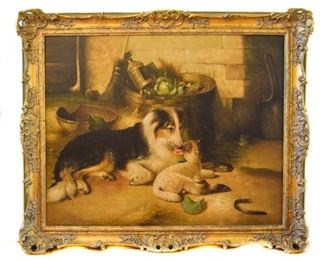 327	Motherless: The Shepherd's Pet by Walter Hunt	A reproduction of a painting by the Pre-Raphaelite artist Walter Hunt called "Motherless: The Shepherd's Pet. (British, 1861-1941). Good condition. Frame: 35" L x 29" H Painting: 29" L x 29" H
