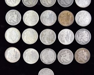337	Group of 11 Morgan Silver Dollars	A group of 11 Morgan Silver Dollars, including: 1878 1887 O mint mark 1898 1899 O mint mark 1900 O mint mark 1900 1900 1900 D mint mark 1900 S mint mark (2) All are in very good condition.
