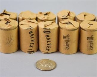 343	Lot of 240 1964 Kennedy Half Dollars	A group of 12 coin rolls containing 240 1964 Kennedy Half Dollars, all with assorted mintage marks. Most are uncirculated.
