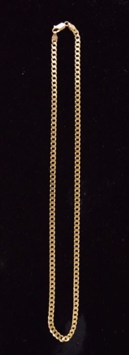 360	14 Karat Gold Chain	A14 karat yellow gold herringbone link chain (weighed at 18 grams), measuring 18". Good condition.
