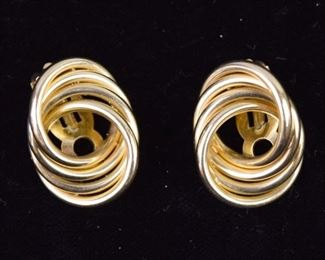 361	Pair of Gold Earrings	A pair of 14 karat gold earrings, weighing in at 6.81 grams. Good condition, each measures 1".
